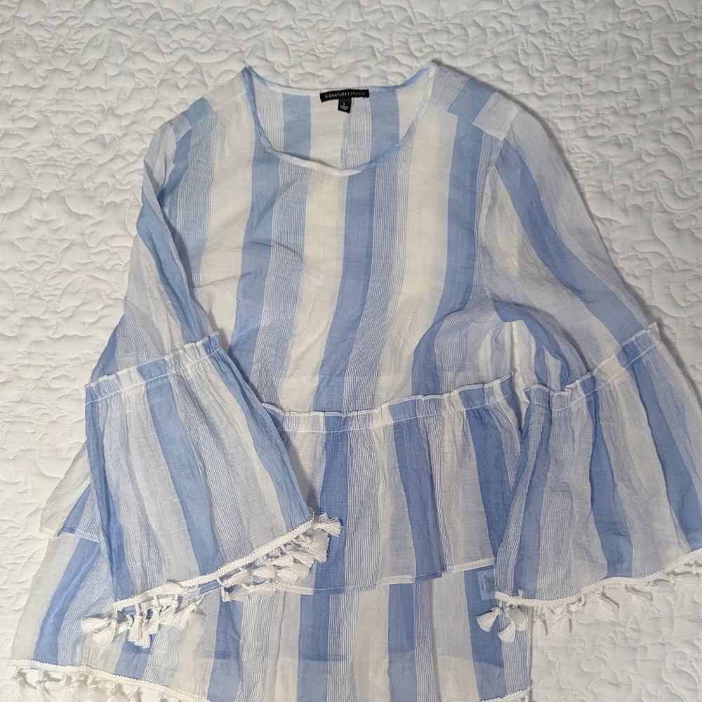 Signature Studio Light Blue and White Striped Blouse
